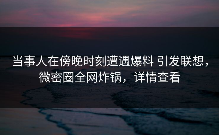 当事人在傍晚时刻遭遇爆料 引发联想，微密圈全网炸锅，详情查看