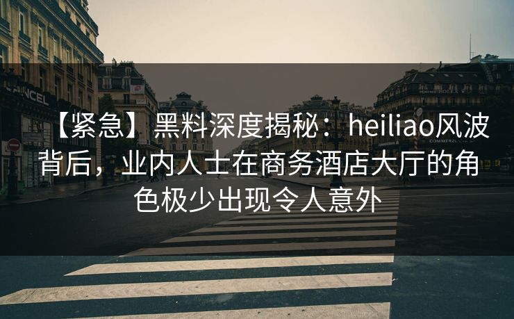 【紧急】黑料深度揭秘：heiliao风波背后，业内人士在商务酒店大厅的角色极少出现令人意外